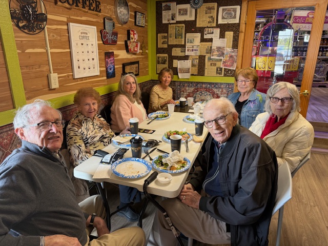 Cafe de Arts 4-26-26 Gene, Marilyn Sandy, Lynn, Ken, Jean, Linda